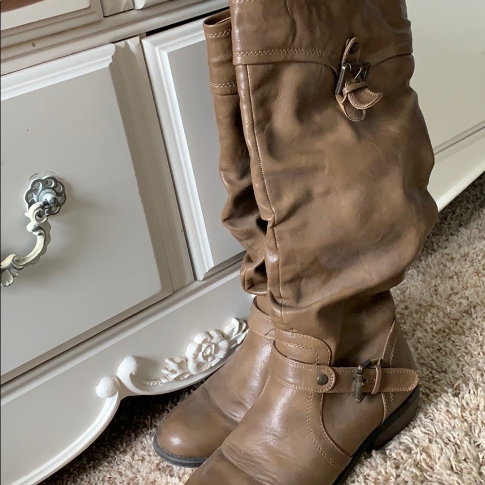 Light Brown Under The Knee Leather Boots